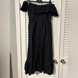 Aritzia Wilfred Black Linen Strapless Dress